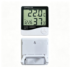 Indoor Digital LCD Thermometer Hygrometer Clock Desk Temperature Humidity Meter