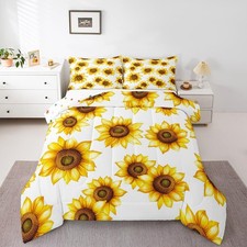 Sunflower Comforter Set Twin Size 3D Floral Botanical Bedding Yellow Flowers ...