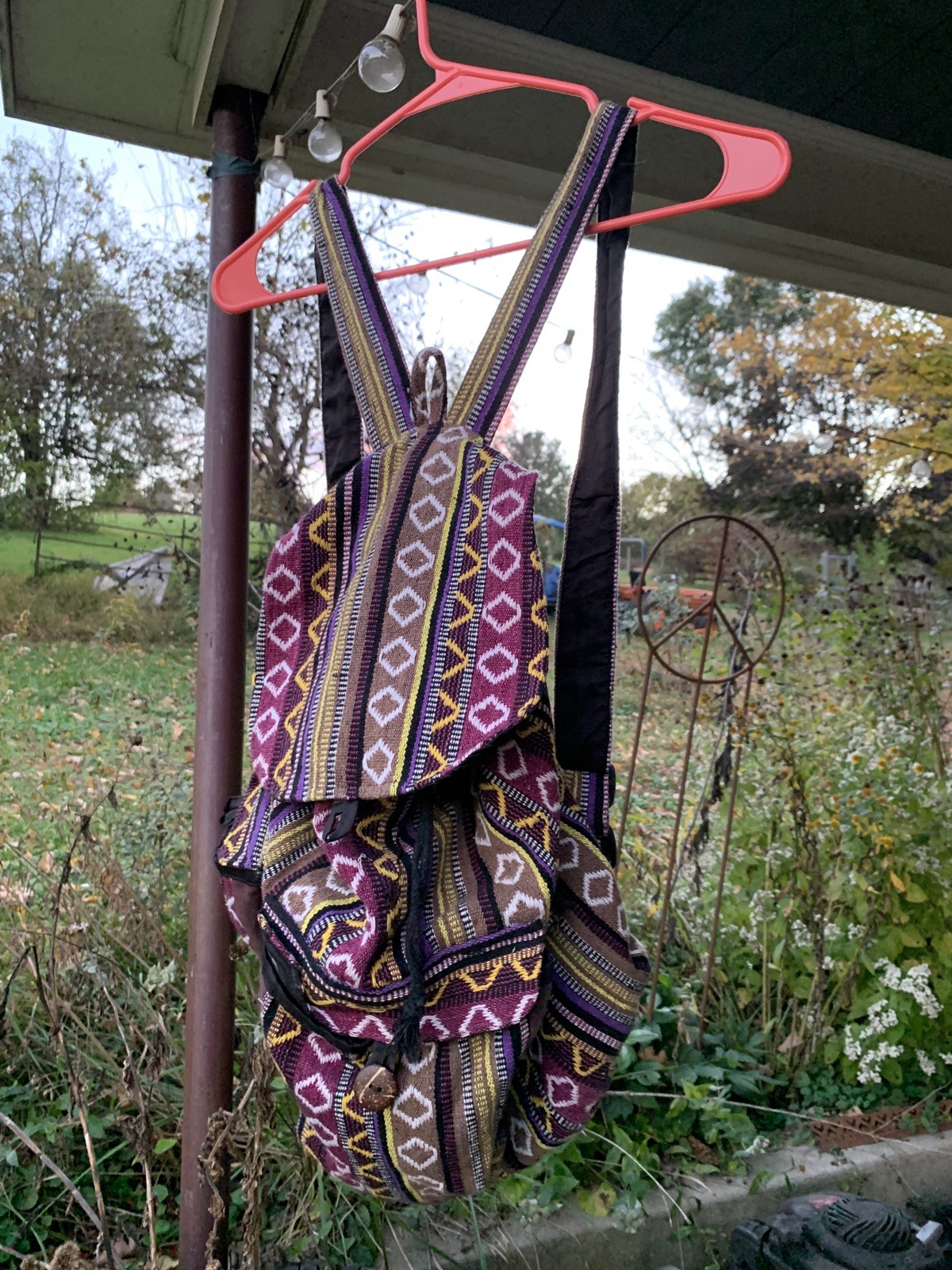 Woven Backpack Multicolor Aztec Pockets Nepal Mad… - image 1