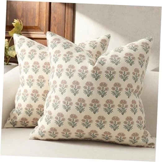 Farmhouse Floral Pillow Covers 20x20 Set of 2, 20" x 20" (Pack of 2) Blush Sage