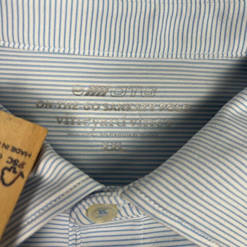Camisa Polo Vineyard Vines Para Hombres 2XL Blanca Azul Rayas OTG Performance Sankaty - Imagen 4 de 8