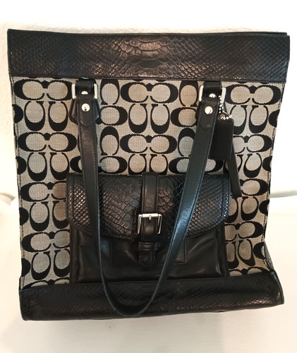 COACH Charlie Signature Python Tote Style F31945 Black White w/Silver Hardware