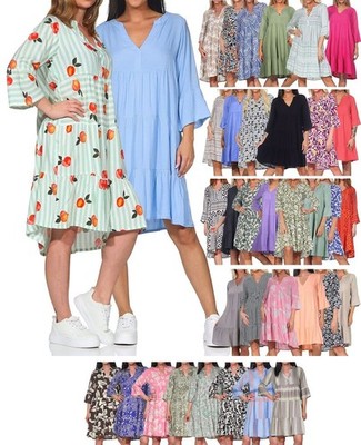 Sublevel Damen Kleid Damenkleid Shirtkleid Boho Tunika Sommerkleid 3/4 LSL-413