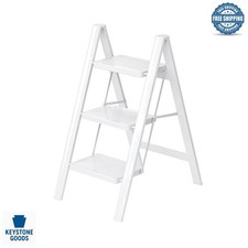 Lightweight Folding Aluminum 3-Step Ladder, 330Lbs Capacity, Anti-slip Pedal