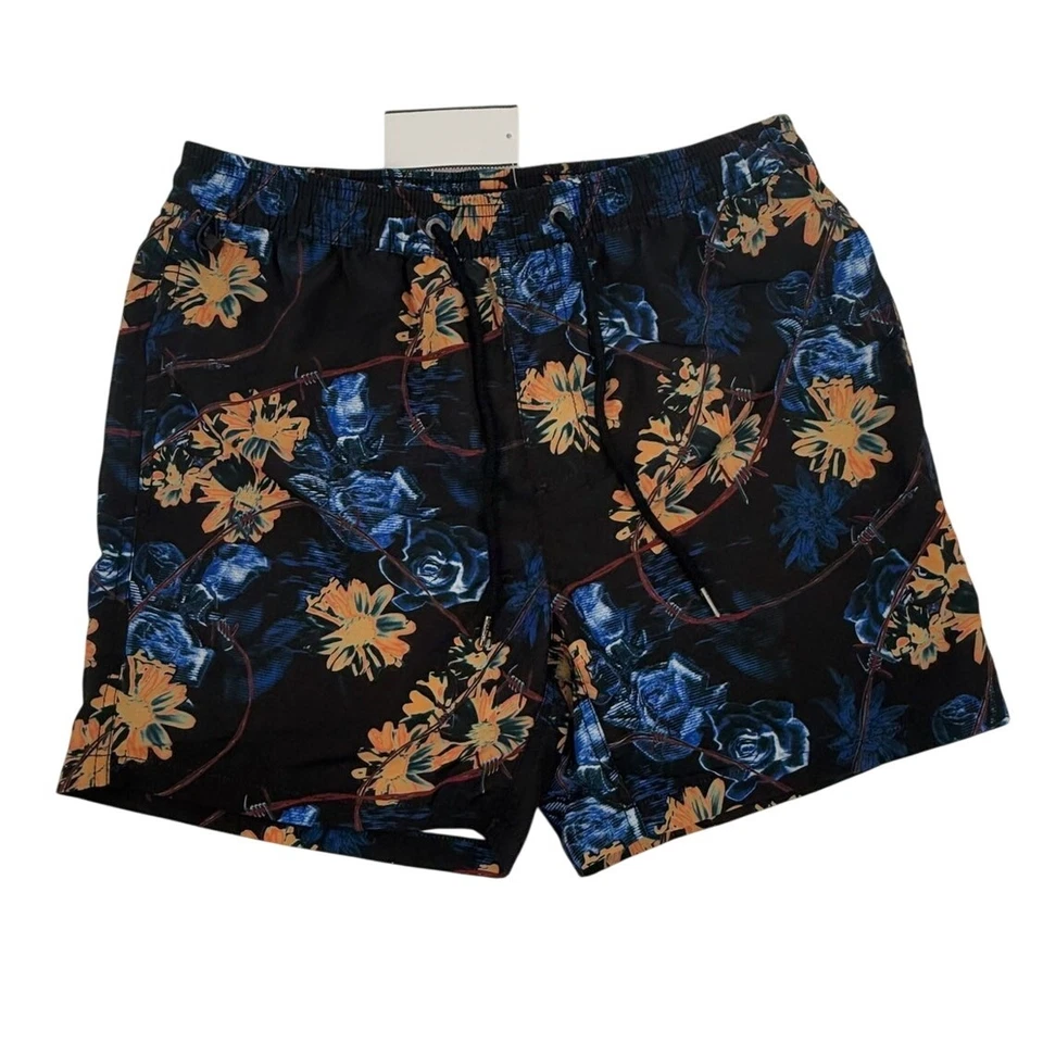 Ksubi Black Hyperflower Floral Drawstring Boardshort Badehose Size S