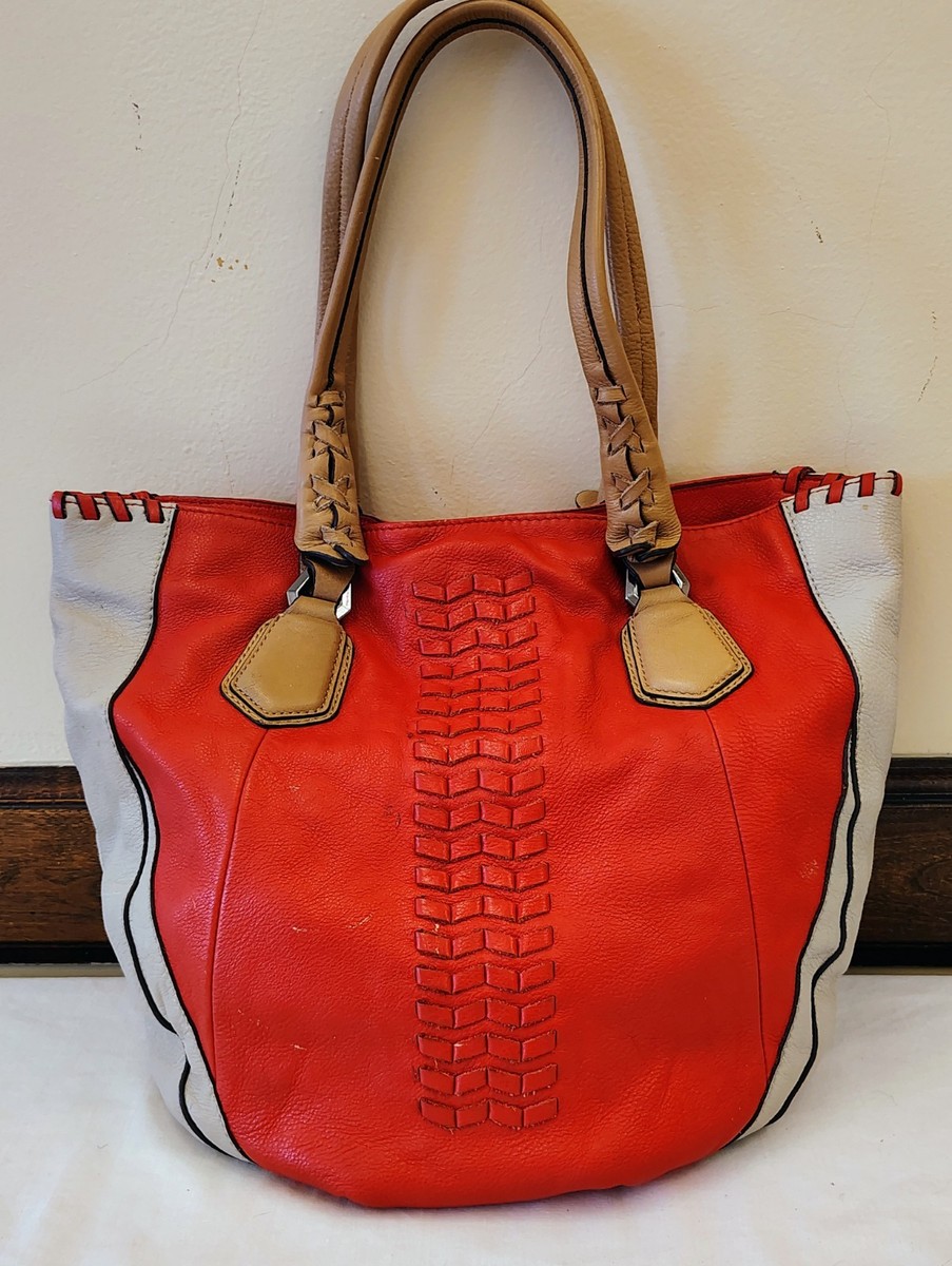 OrYANY Lyssie Soft Pebbled Leather Color-Block Tote - BERRY Red - A252525