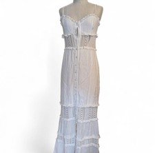 White Sleeveless Maxi H&M Dress Sweetheart Button Front Eco Viscose Flaw Sz XS