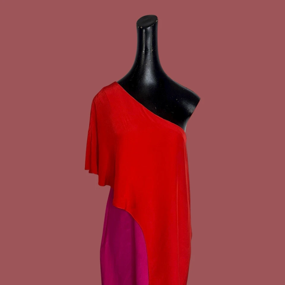 Vestido Trina Turk Seda Rojo y Rosa Un Hombro Talla 6 Foto 4 de 4
