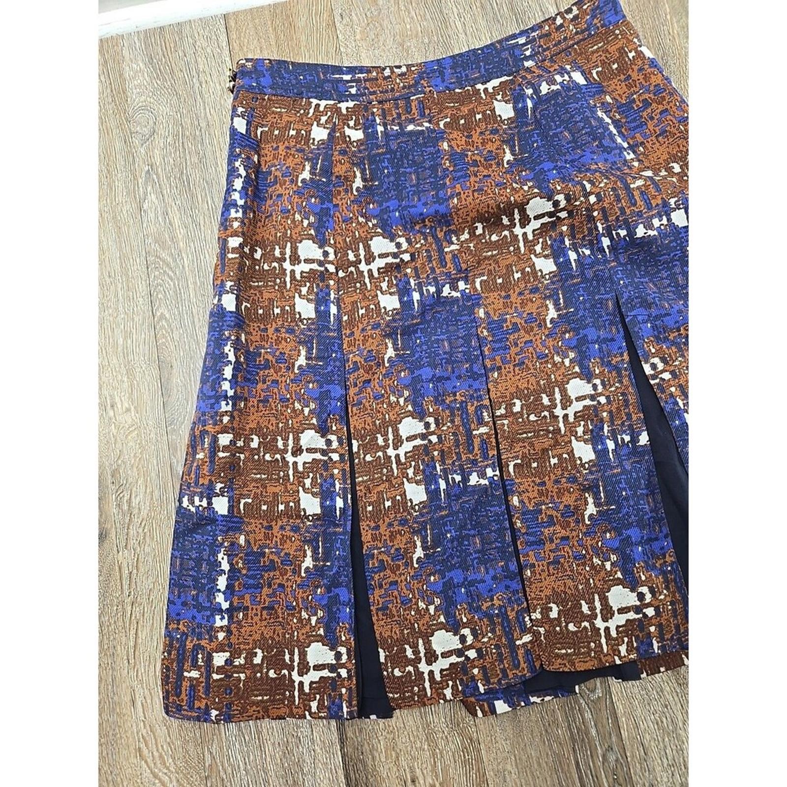 Tory Burch Wool And Silk Blend Blue and Brown Pleated Skirt Size 2 thumbnail 7
