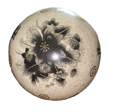 Black & Beige Decorative Porcelain Orb/Carpet Ball Crackled Finish Floral Motif
