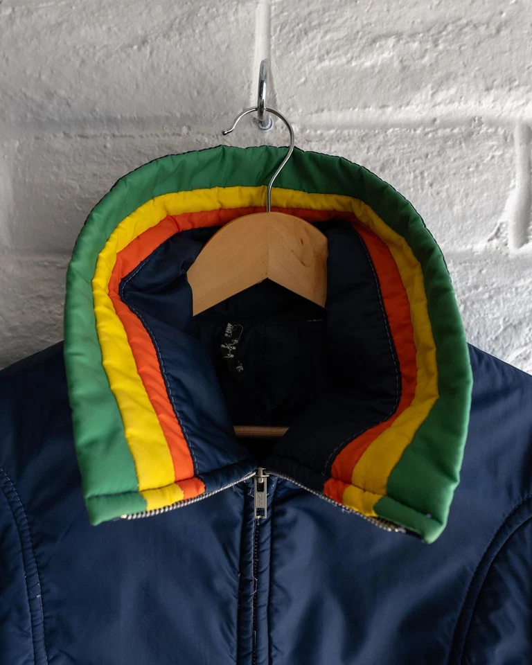 Chaqueta de esquí vintage años 70 Aspen tricolor cuello arco iris retro para hombre M Foto 2 de 4