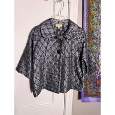 Choices Metallic Silver Black Brocade Jacket Textured Cropped Evening - PS