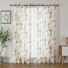 Crushed Semi Sheer Curtains 72 Inch Length 2 Panels Set, Printing Floral Patt...