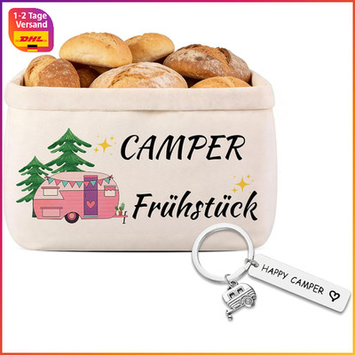 Camper Geschenke Set 2 Stück Brotkorb Schlüsselanhänger Baumwolle Wohnwagen Deko