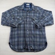 Vtg Pendleton Wool Pearl Snap Shirt Blue Plaid Flannel High Grade Western Wear M