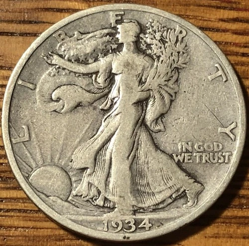 1934 S Walking Liberty Silver Half Dollar- Nice VF Quality Coin - FREE SHIPPING