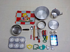 Vintage Lot of 17 Children's Metal/Plastic/Wood/Glass Dishes/Toys