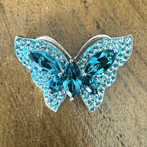 Ralph Lauren Signed 925 Sterling Silver Blue Topaz Butterfly Pendant 1.5"