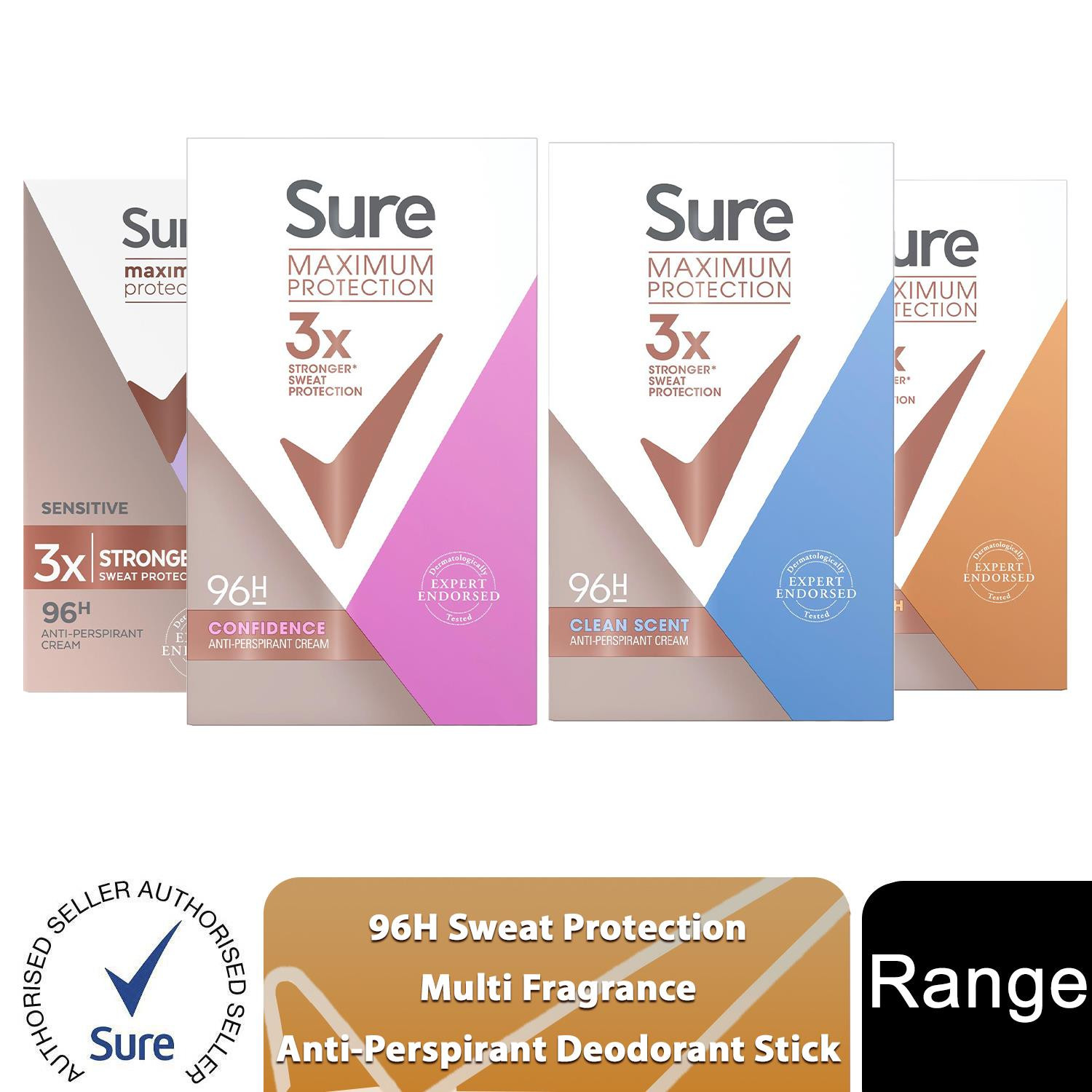 Sure Women Maximum 96-H Protection Anti-Perspirant Deodorant Cream, 3 Pack, 45ml