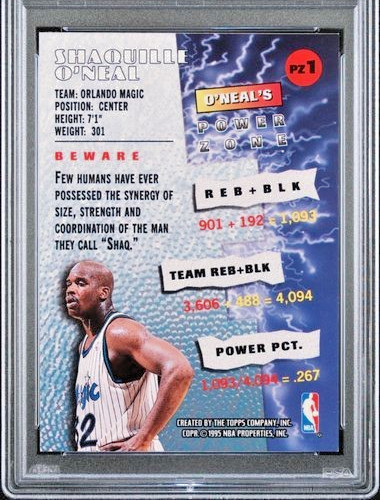 1995 Topps Stadium Club Power Zone Member's Only #PZ1 Shaquille O'Neal SSP PSA 6 view 5