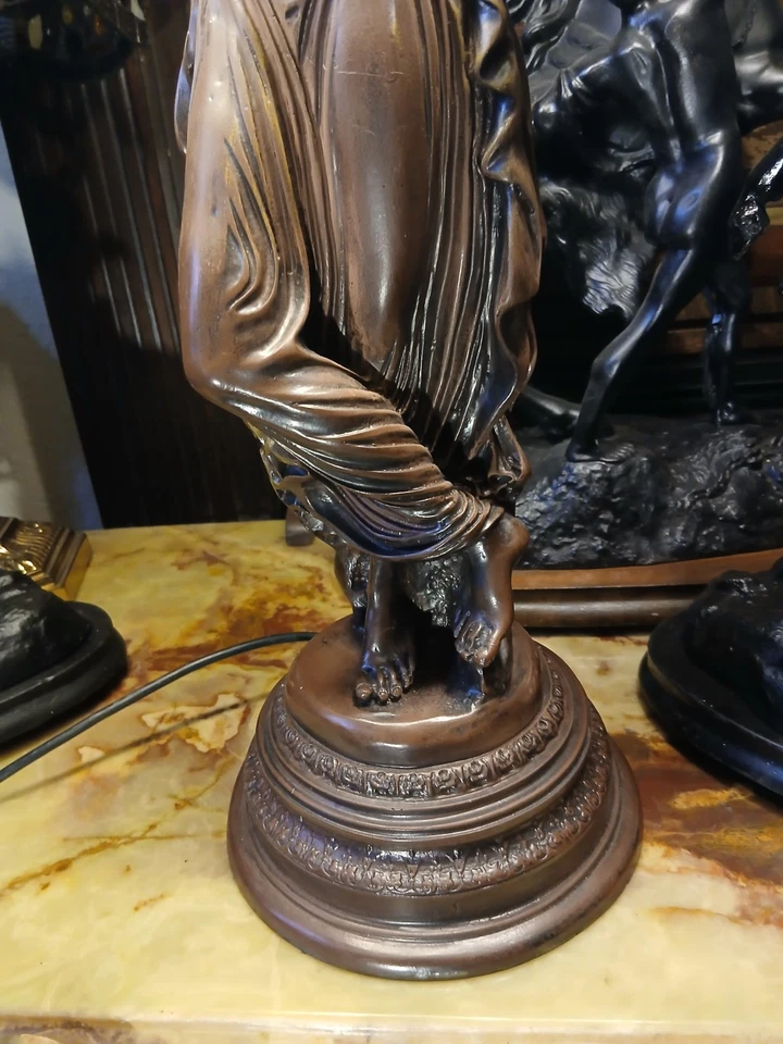 Large  Bronze Colour  Table Lamp Lady With 3 Ruffle Shades Art Nouveau Style - Image 2 of 4