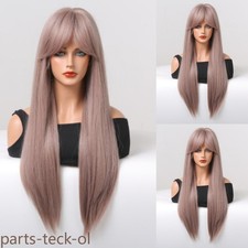 Long Straight Ash Purple Full Synthetic Natural Women Costume Cosplay Party Wigs