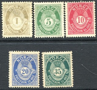 (762) 5 VERY GOOD 1893 1908 NORWAT PERF 14.5 TO 35o MOUNTED MINT