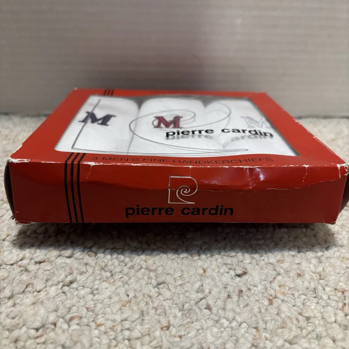 Pierre Cardin 100% Cotton Handkerchiefs (3) Monogrammed Letter M NEW IN BOX