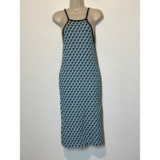 Zara Women Blue Black Geometric Heart Knit Midi Dress Open Back XS-S