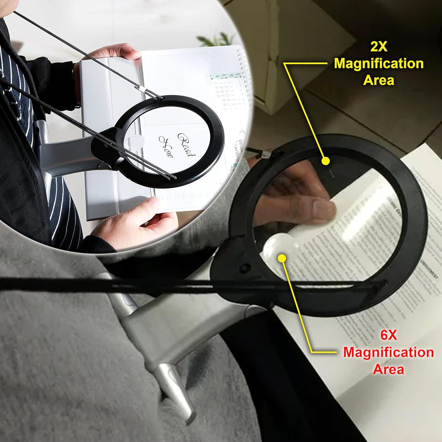 ARSUK Neck and Desk Magnifier – Lightweight Magnifying Glass for Reading, Sewing
