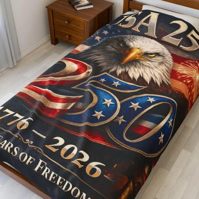 USA Bald Eagle Blanket American Flag Patriotic Gift Throw Soft Cozy Decor