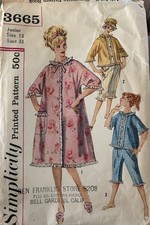 FAB VTG 1950 s Simplicity 3665 ROBE PAJAMAS BONNET Sewing PATTERN Size 13