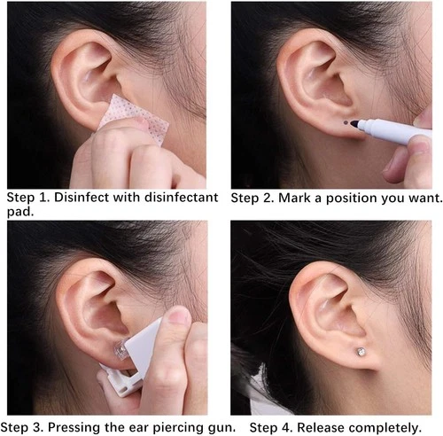 Disposable Ear Piercing Kit 2Pcs Gun Tool with Gold Studs Cartilage Clean 6Pcs image 4