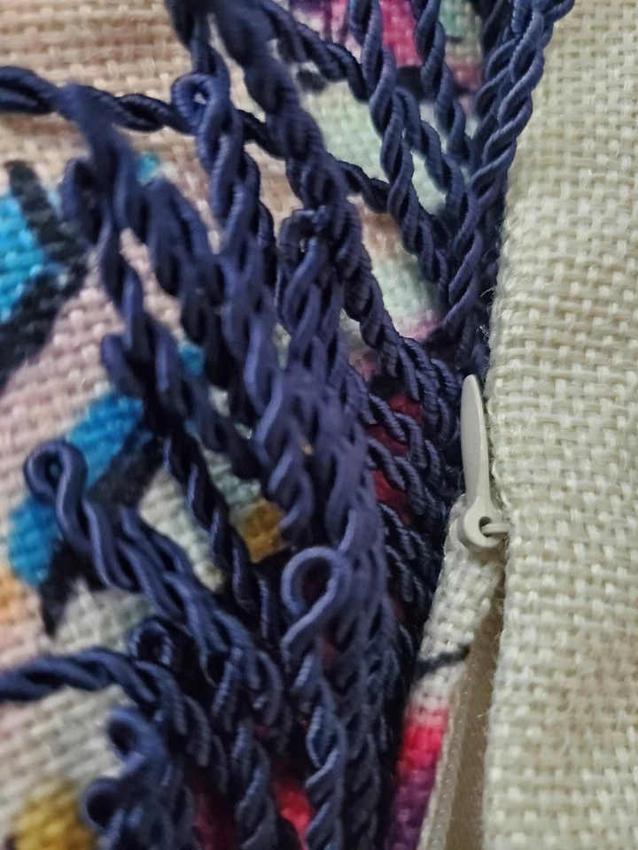 Playful Boho Bulldog Pug Puppy Decorative Pillow Cover 17 X 17" Black Fringe - Image 2 of 4