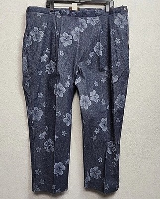 Vintage Y2K David Paul New York NWT Blue Cotton Stretch Capris Glitter Floral 24