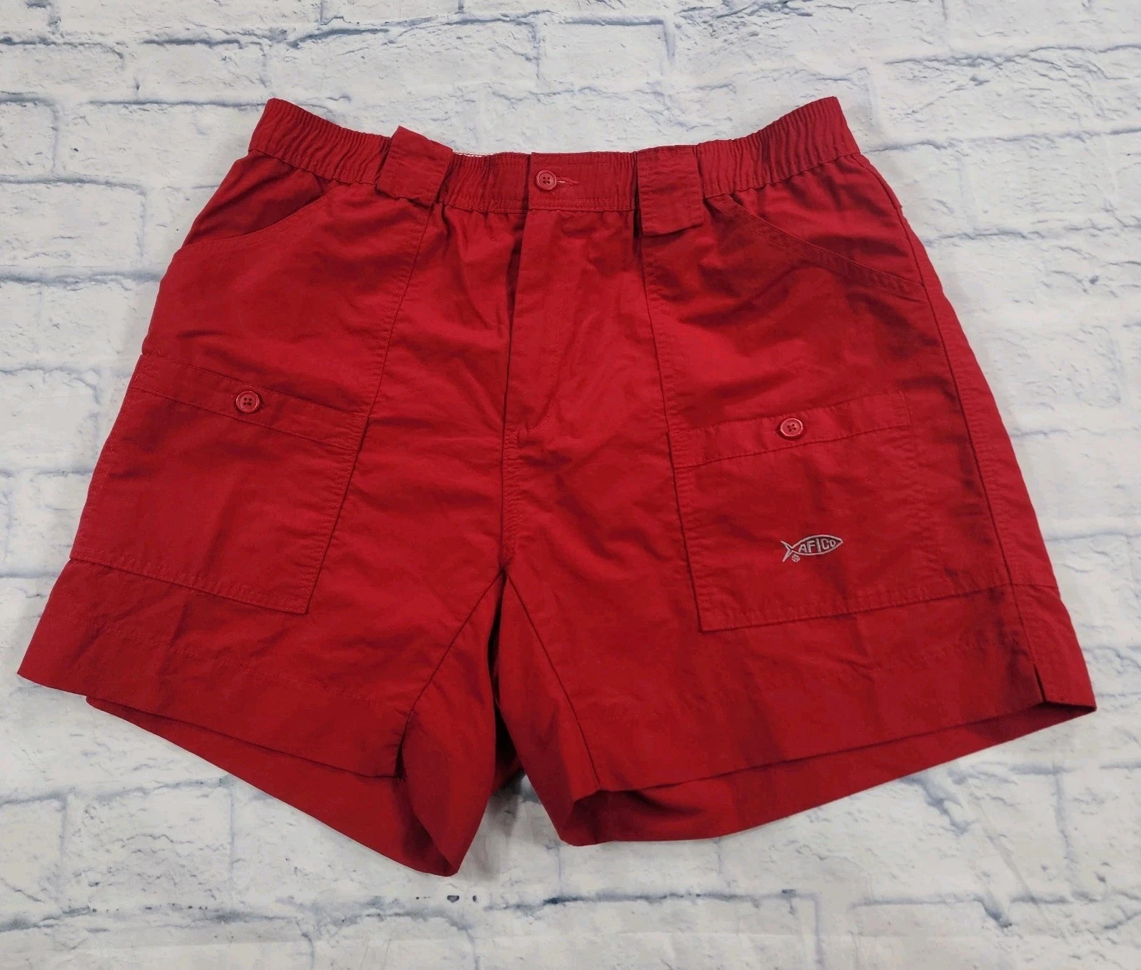 AFTCO Shorts MENS 38 Red Nylon Fishing Cargo Hiking Camp Elastic Waist
