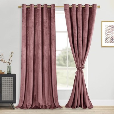 Velvet Blackout Curtains - 96 Inches Long Wild Rose Tieable Window Curtains