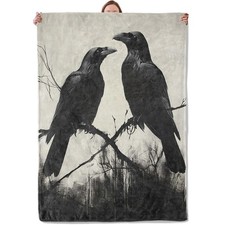 Gothic Black Raven Theme Blanket Gifts for Women Girls, Soft Warm Lightweight...