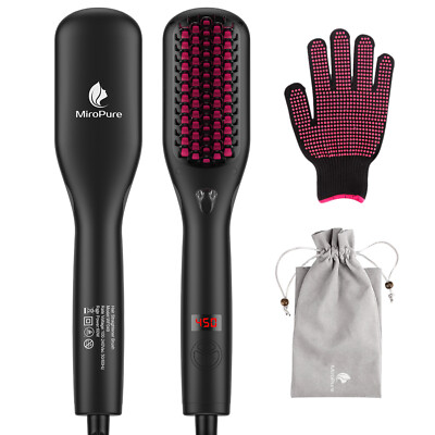 MiroPure Ionic Hair Straightening Straightener Brush Comb 30s Fast Heating Black