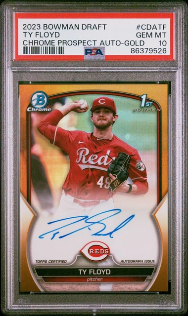 2023 Bowman Draft Ty Floyd 1st Bowman Gold Refractor Auto /50 Reds PSA 10 Pop 3