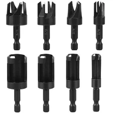 8Pcs Straight and Tapered Wood Plug Cutter Tool 1/4 Inch Hex Shank Drill Bit Set