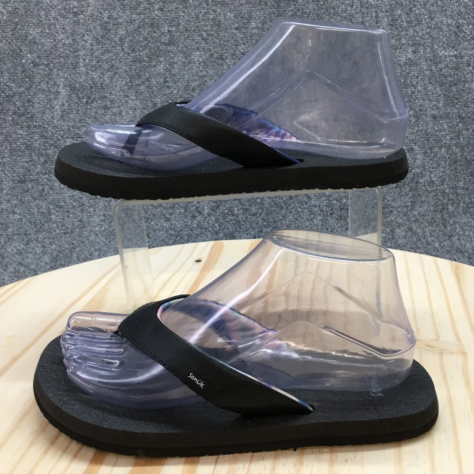 Sanuk Sandalia Juvenil 4-5 Negro Yoga Mat Chanclas Tanga Sin Cordones Informal 1138771 Foto 2 de 4