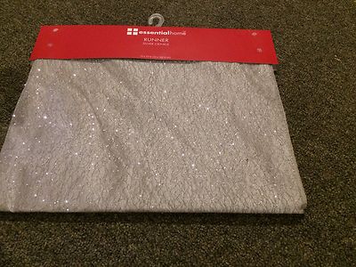 Christmas Table Runner 13x72'' Size Essential Home Light Silver Crinkle Print