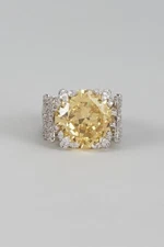 Butterfly Design Round Cut 6.84 TCW Yellow Citrine & Simulated Sapphire Ring