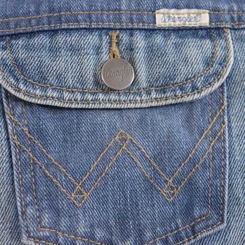 Wrangler Womens Denim Jacket Size 10 Relaxed Button Up Pockets Contrast Jean Y2K - Picture 5 of 12