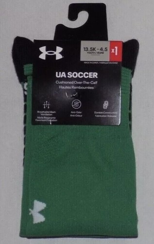 NEW UNDER ARMOUR UA SOCCER YOUTH OVER THE CALF SOCKS SIZE 13.5K-4.5 Kelly Green