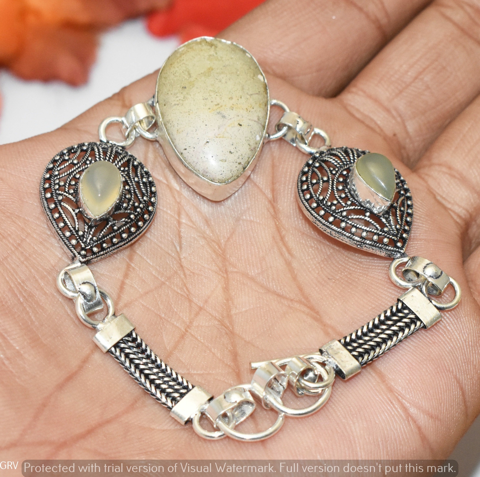 Picture Jaspis & Chalzedon Edelstein Armband Größe 7"-8" U306-B140