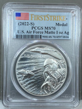 2022-s ~ U.s. Air Force 1oz Silver Medal Matte Pcgs Ms70 First Strike ~ In Hand