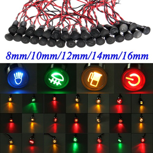 8/10/12/14/16mm Auto LED Symbol Armaturenbrett Anzeige Warnsignalleuchte 12V-36V