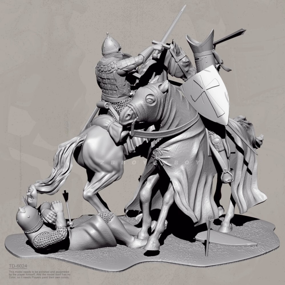 Figurine Résine Crusader Battle 38 Mm – Kit Non Assemblé, Non Peint, Impression 3D
